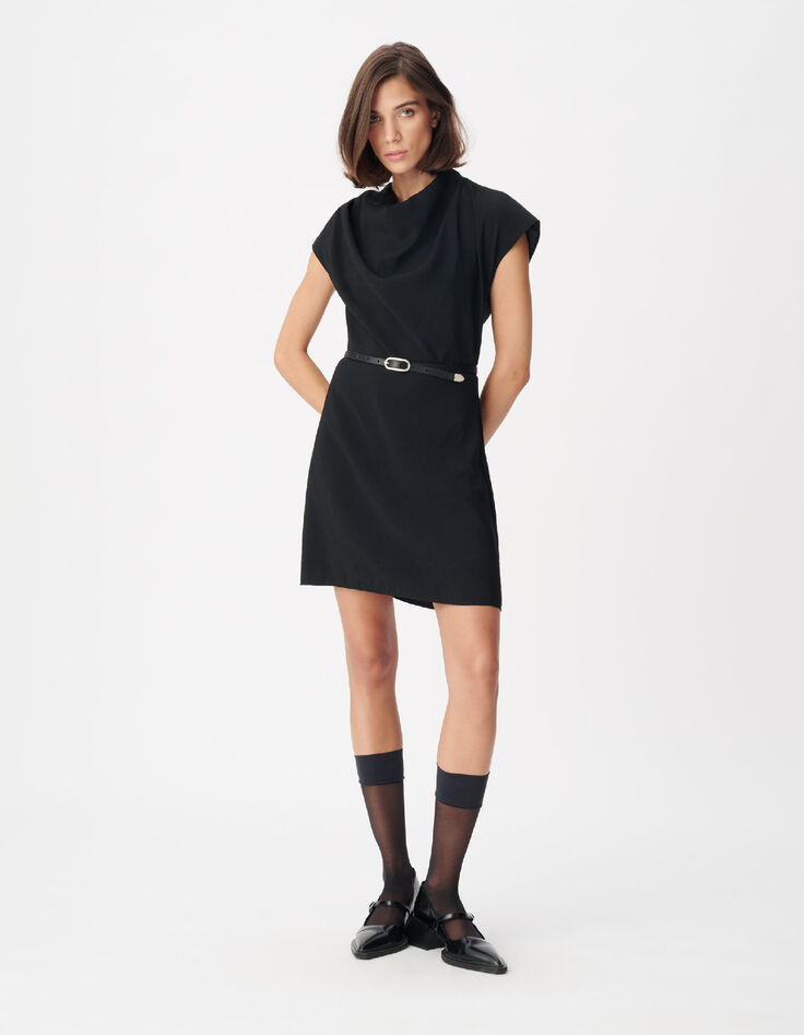 Robe courte noire col b&eacute;nitier Femme-1