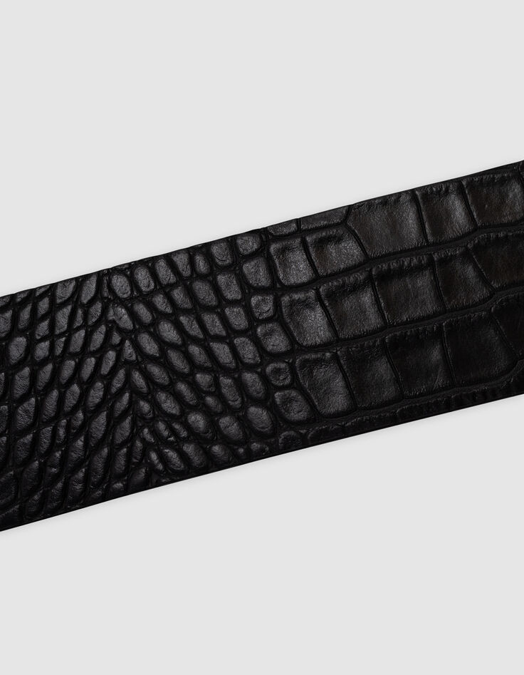 Ceinture robe noire cuir embossé effet croco Femme-3