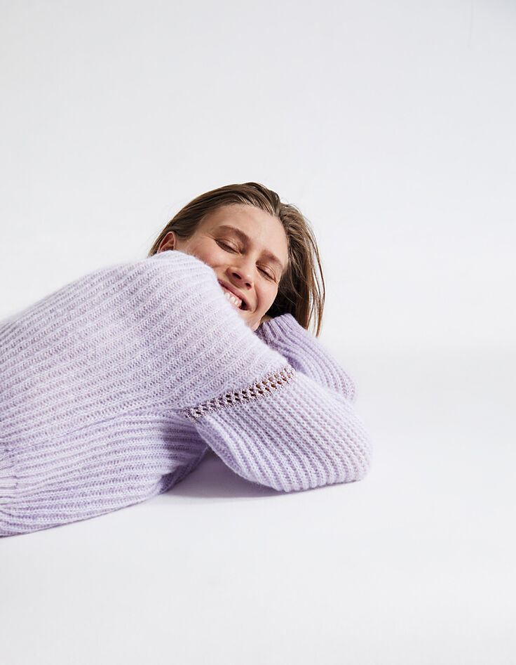 Pull en laine mousseuse coloris lilas femme-5