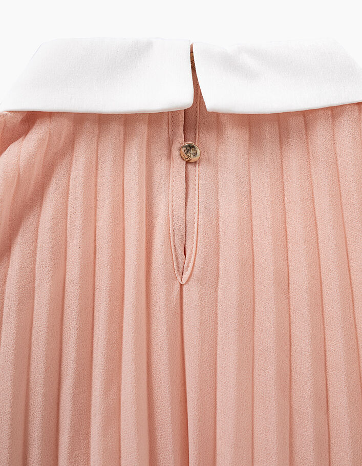 Vestido rosa empolvado plisado con cuello blanco niño - IKKS