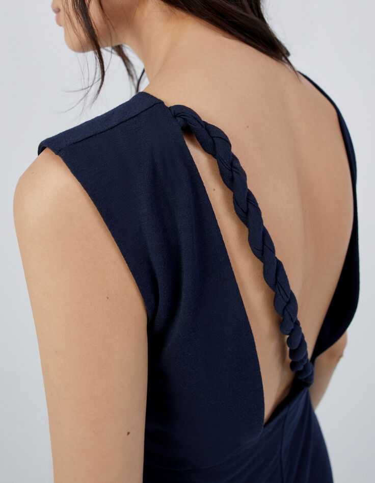 Women’s blue backless dress with braid-4