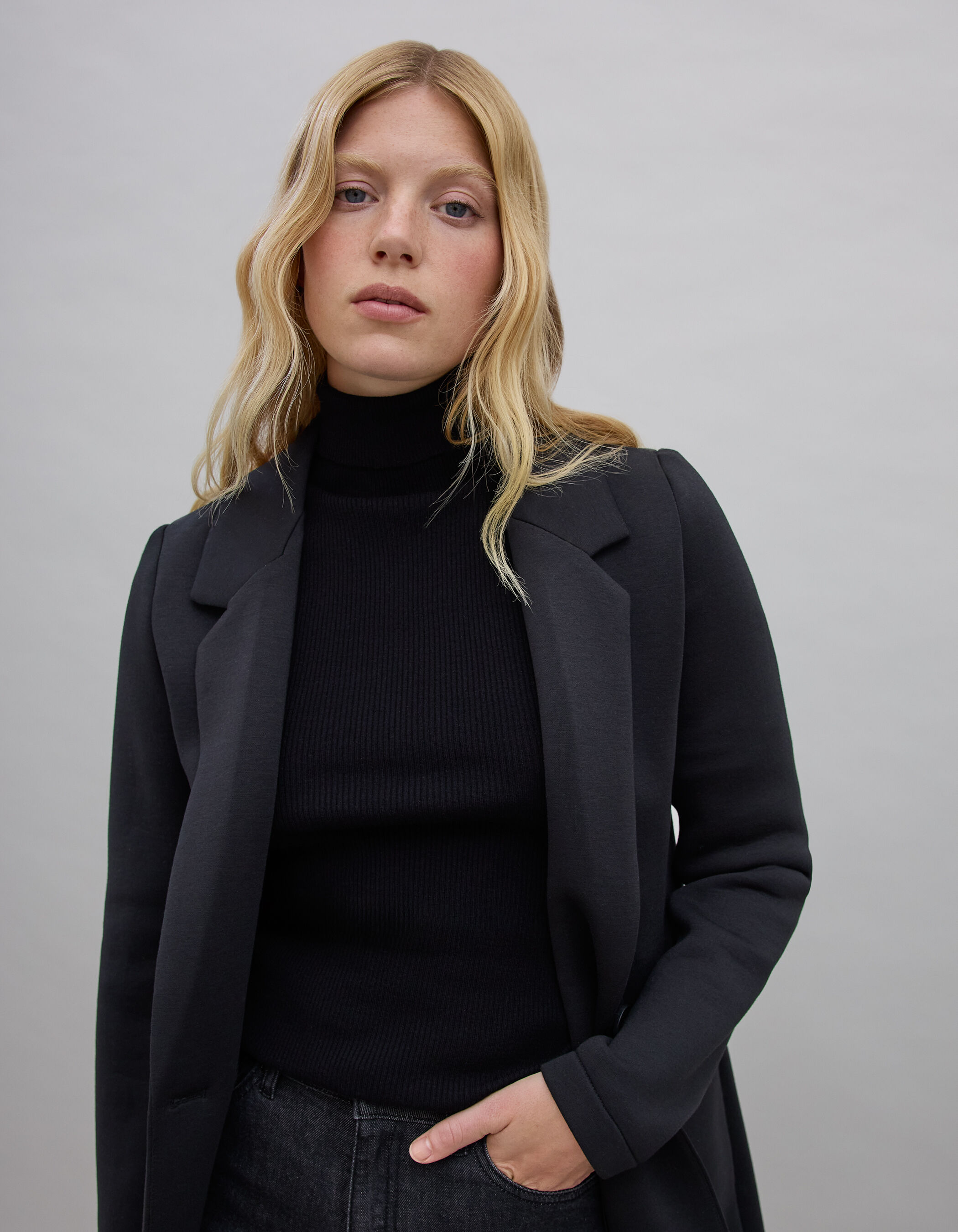 Manteau mi long noir femme on sale