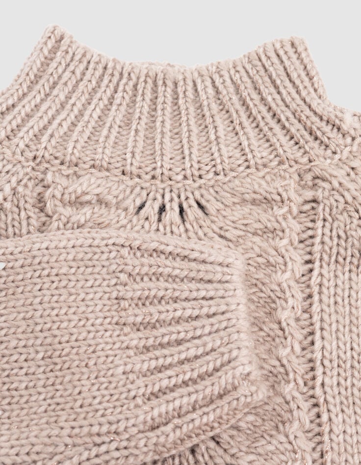 Jersey de punto calado beige de niña-5