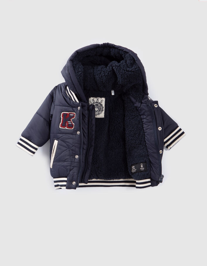 Baby boys’ navy fur-lined hooded facing padded jacket-7