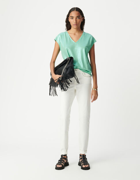 Tee-shirt col V vert maille irisée Femme - IKKS