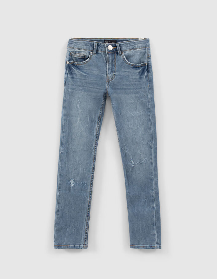 Boys’ blue slim jeans with placed distressing - IKKS