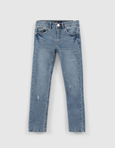 Boys’ blue slim jeans with placed distressing - IKKS