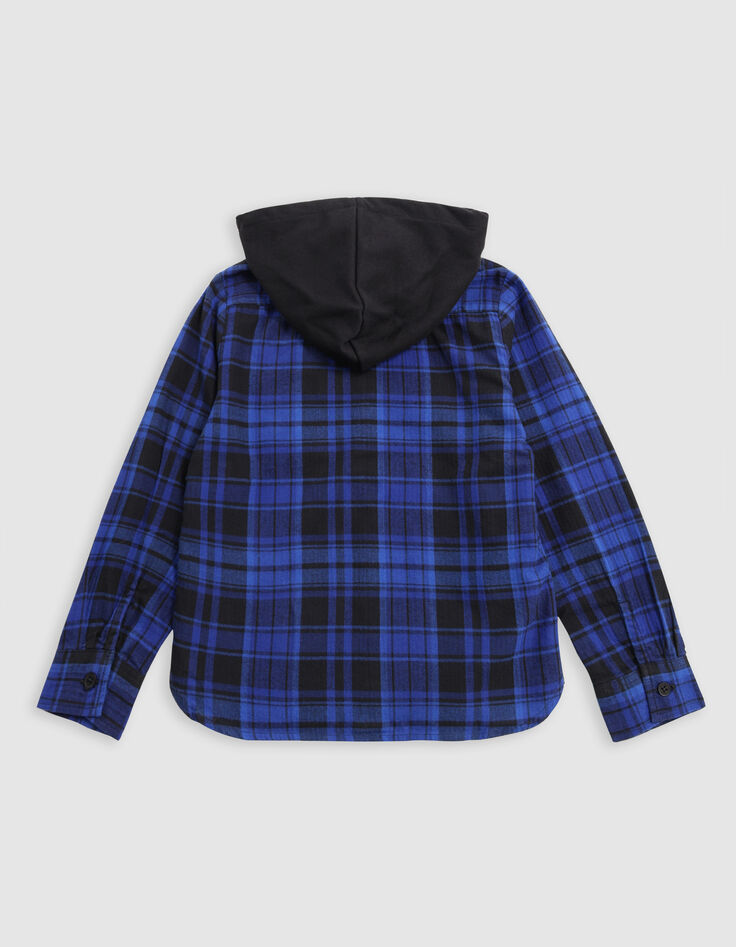 Camisa de cuadros azules con capucha de niño extraíble-6