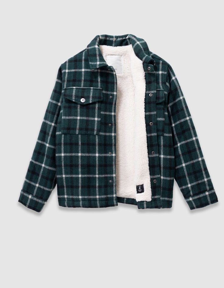 Blouson surchemise à carreaux vert fourré garçon-5 Blouson surchemise à carreaux vert fourré garçon-5