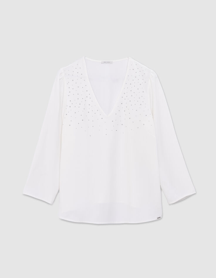 Blusa de mujer en color crudo con adorno de tachuelas-6