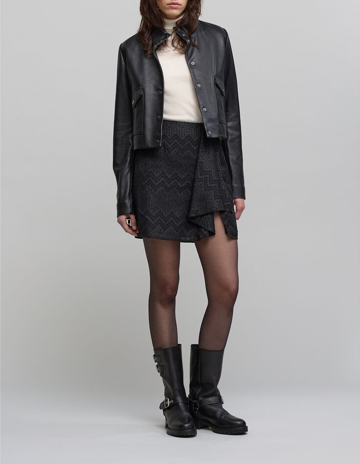 Woman's short black herringbone jacquard voile skirt-1 Woman's short black herringbone jacquard voile skirt-1