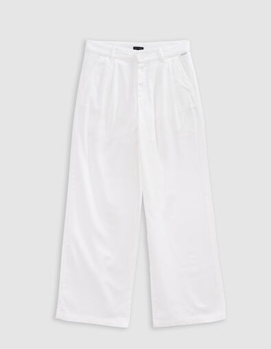 Pantalon LARGE blanc cass&eacute; &agrave; pinces fille - IKKS