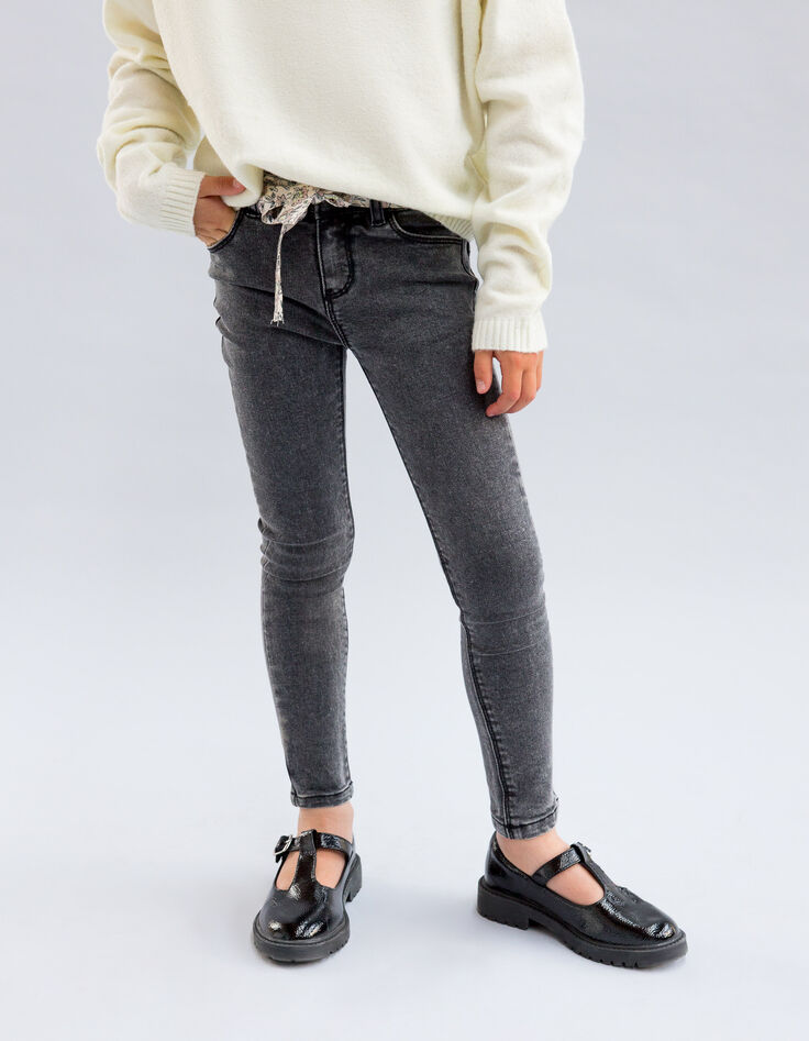 Grijze SKINNY jeans met sjaal-ceintuur meisjes-2