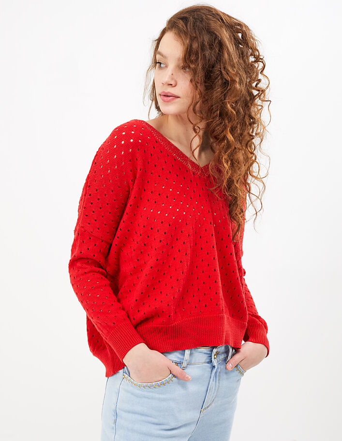 I.Code flame openwork fine knit sweater + bows on back - IKKS