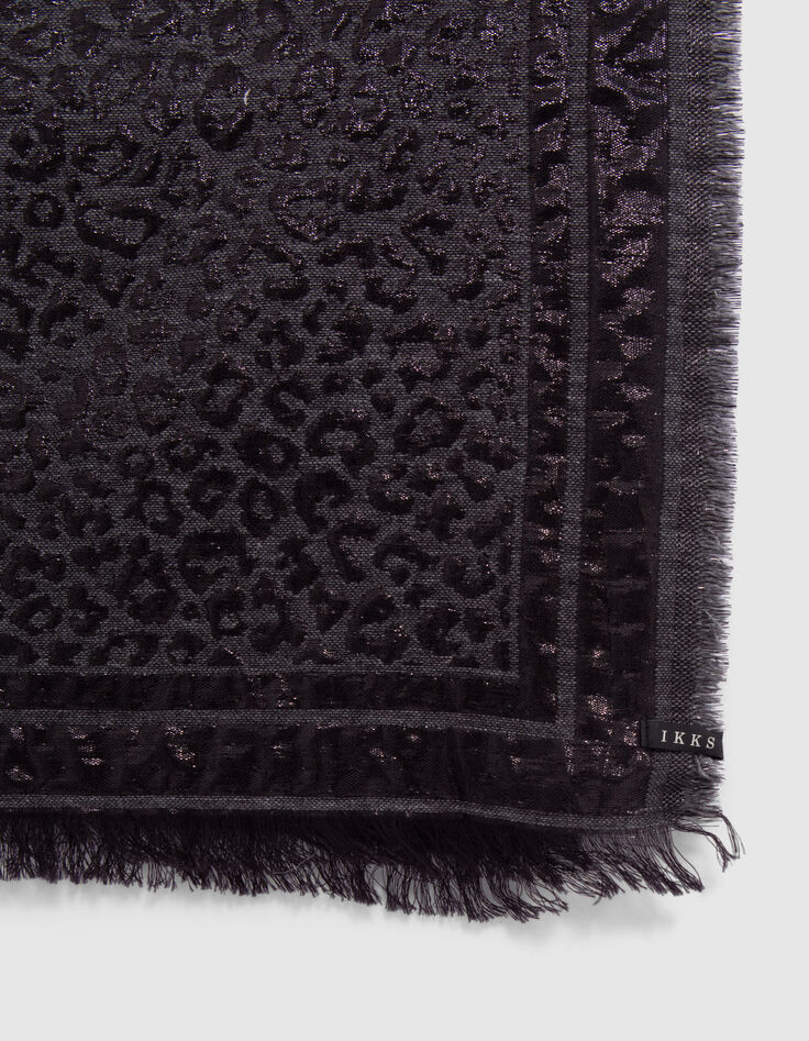 Foulard noir jacquard motif léopard lurex Femme-4