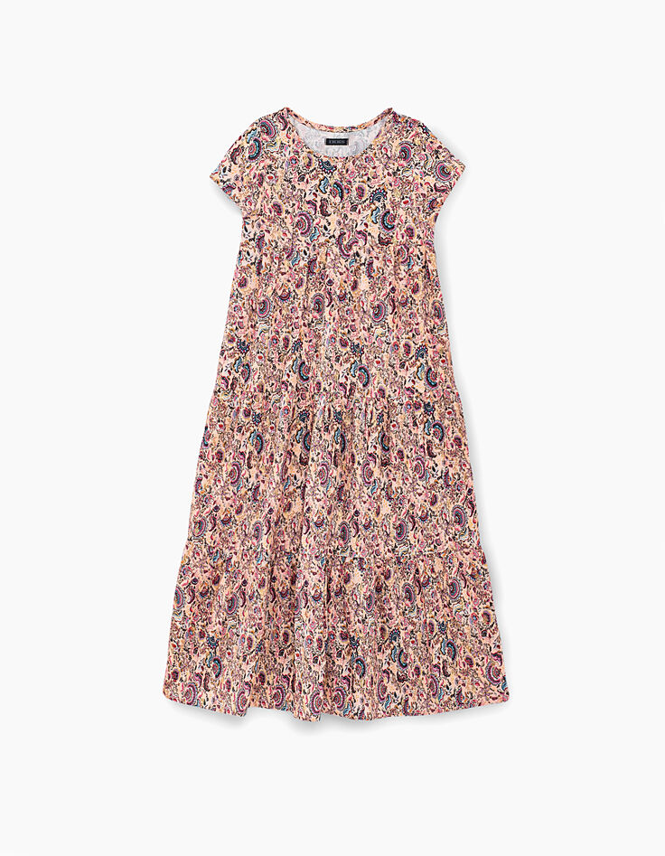 Robe longue rose poudré imprimé cachemire fille-2