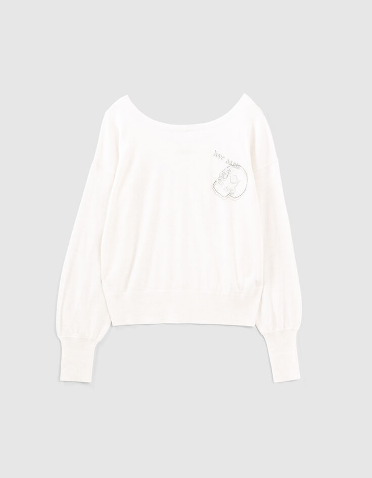Witte trui vleermuismouwen doodshoofd dames-1