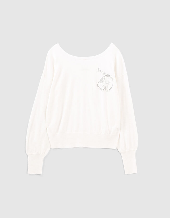Women’s white batwing sweater with skull image - IKKS