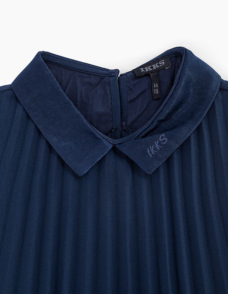Robe navy plissée à col fille-4