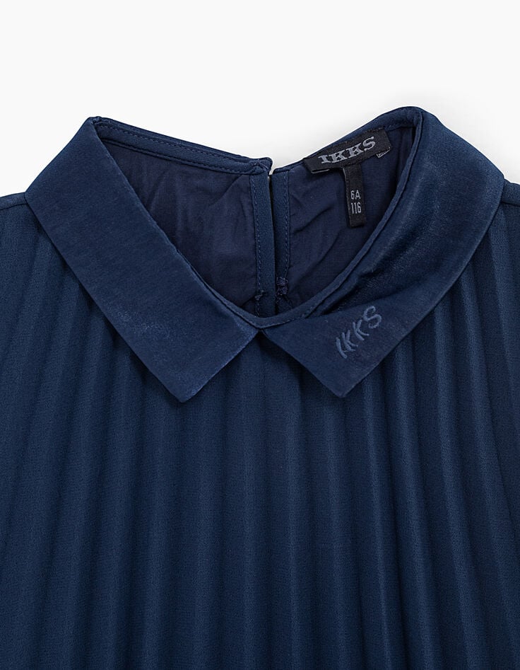 Robe navy plissée à col fille-4 Robe navy plissée à col fille-4