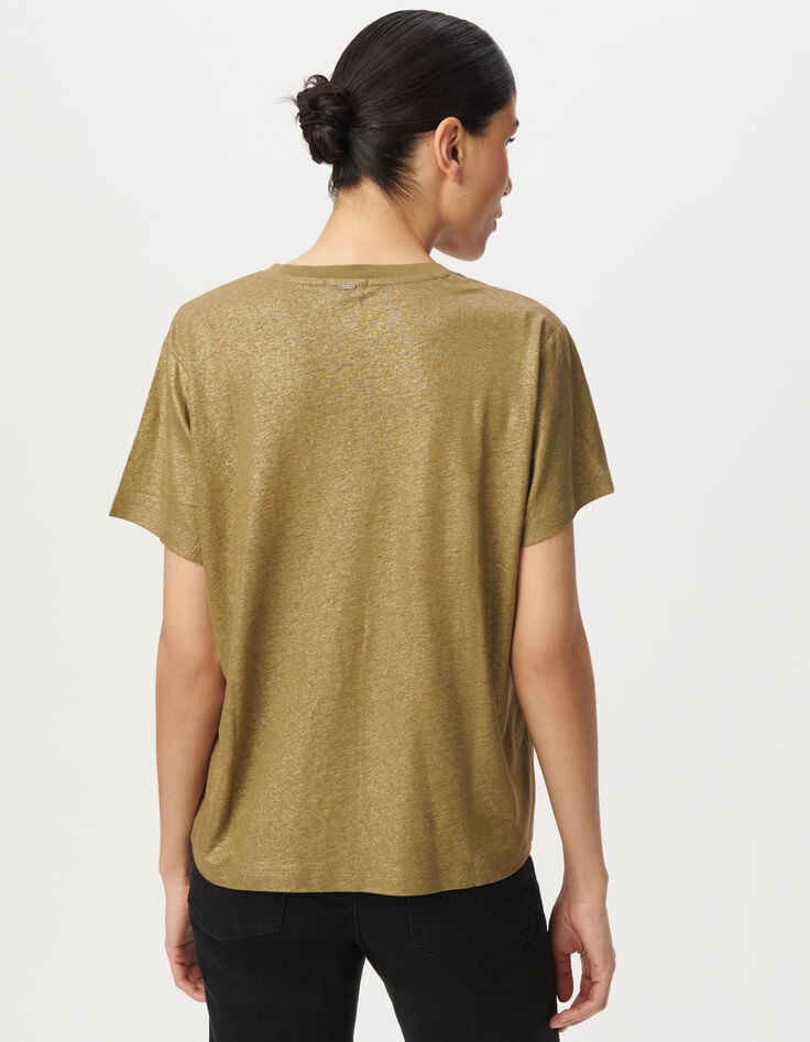 Camiseta manga corta caqui irisado acanalada mujer-3