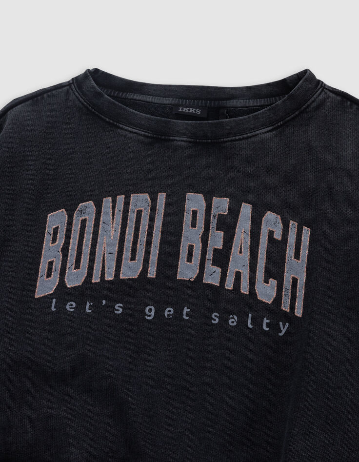 Grey cropped sweatshirt with sequined message for girl-3