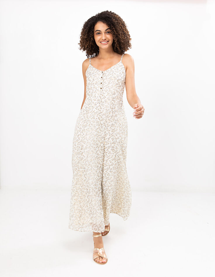 Robe longue fines bretelles imprimé feuilles Icode-2