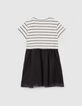 Cremeweiß-Schwarz gestreiftes Mädchenkleid mit Tutu-Rock-3