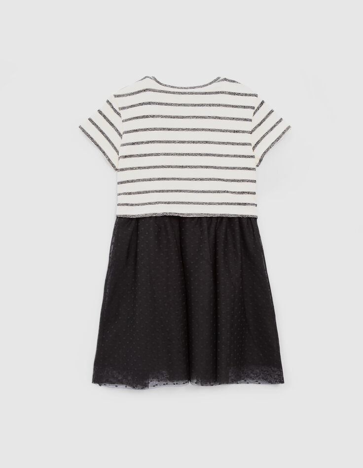 Cremeweiß-Schwarz gestreiftes Mädchenkleid mit Tutu-Rock-3