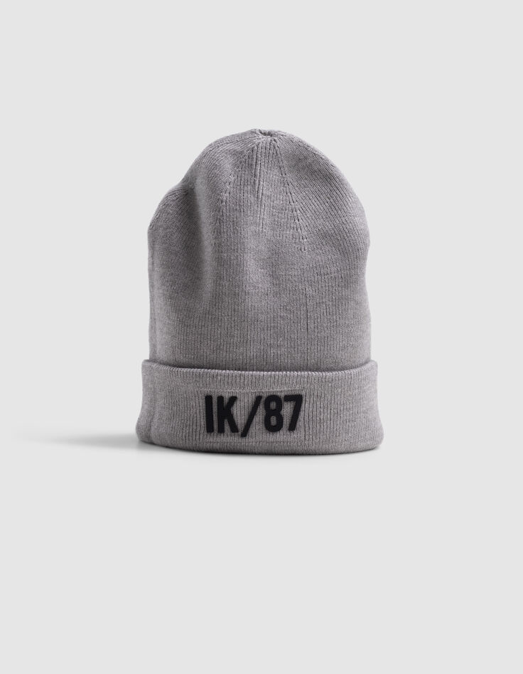 Boy's grey recycled knit beanie with gum logo-5