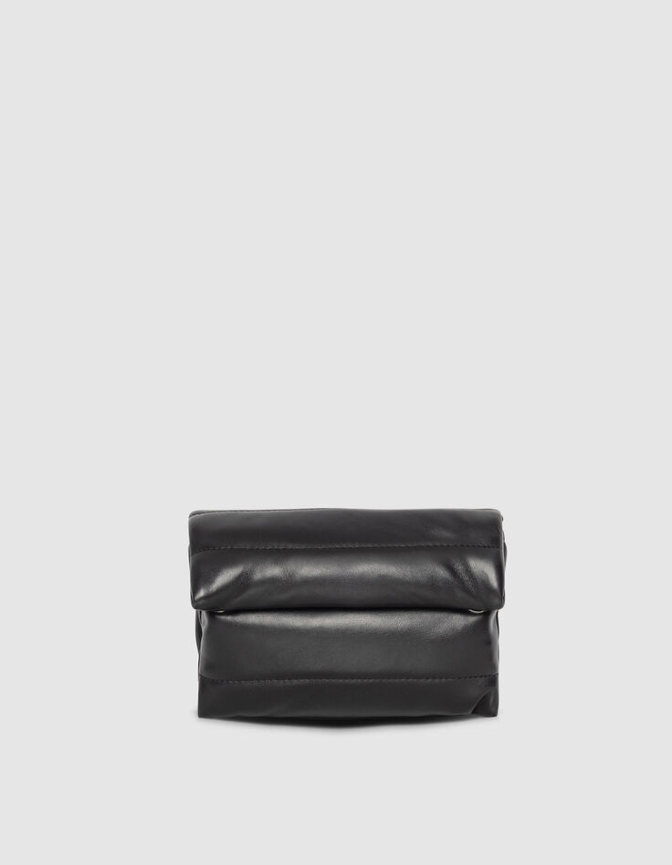 Schwarze Damen-Umhängeclutch gestepptes Leder-1