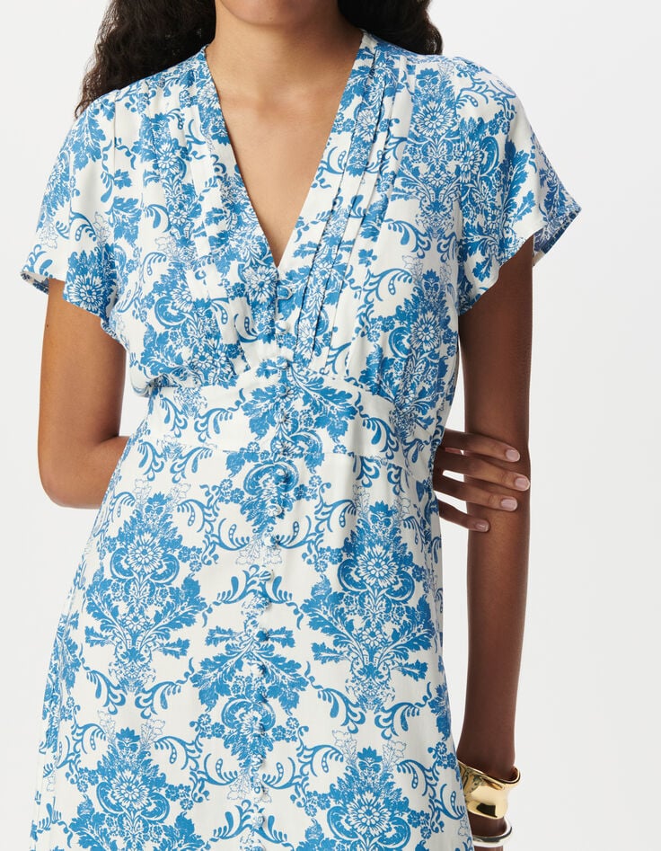 Robe LENZING™ ECOVERO™ imprimé faïence bleu Femme-4