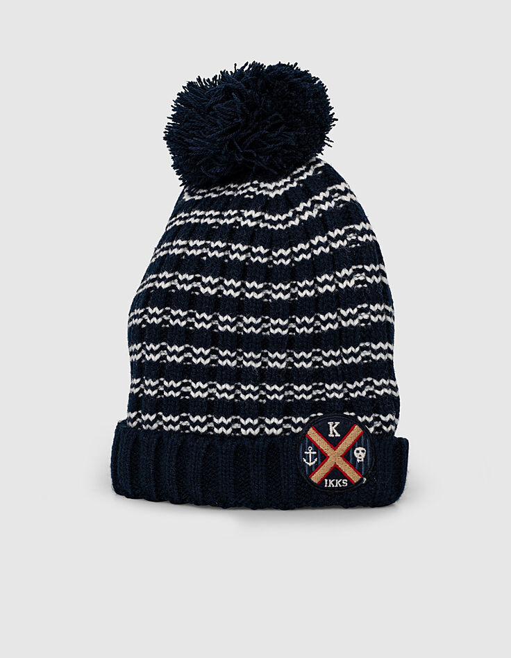 Gorro y cuello navy rayas blancas punto bebé niño -6