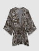 Women’s khaki kimono shirt with scarf print-7