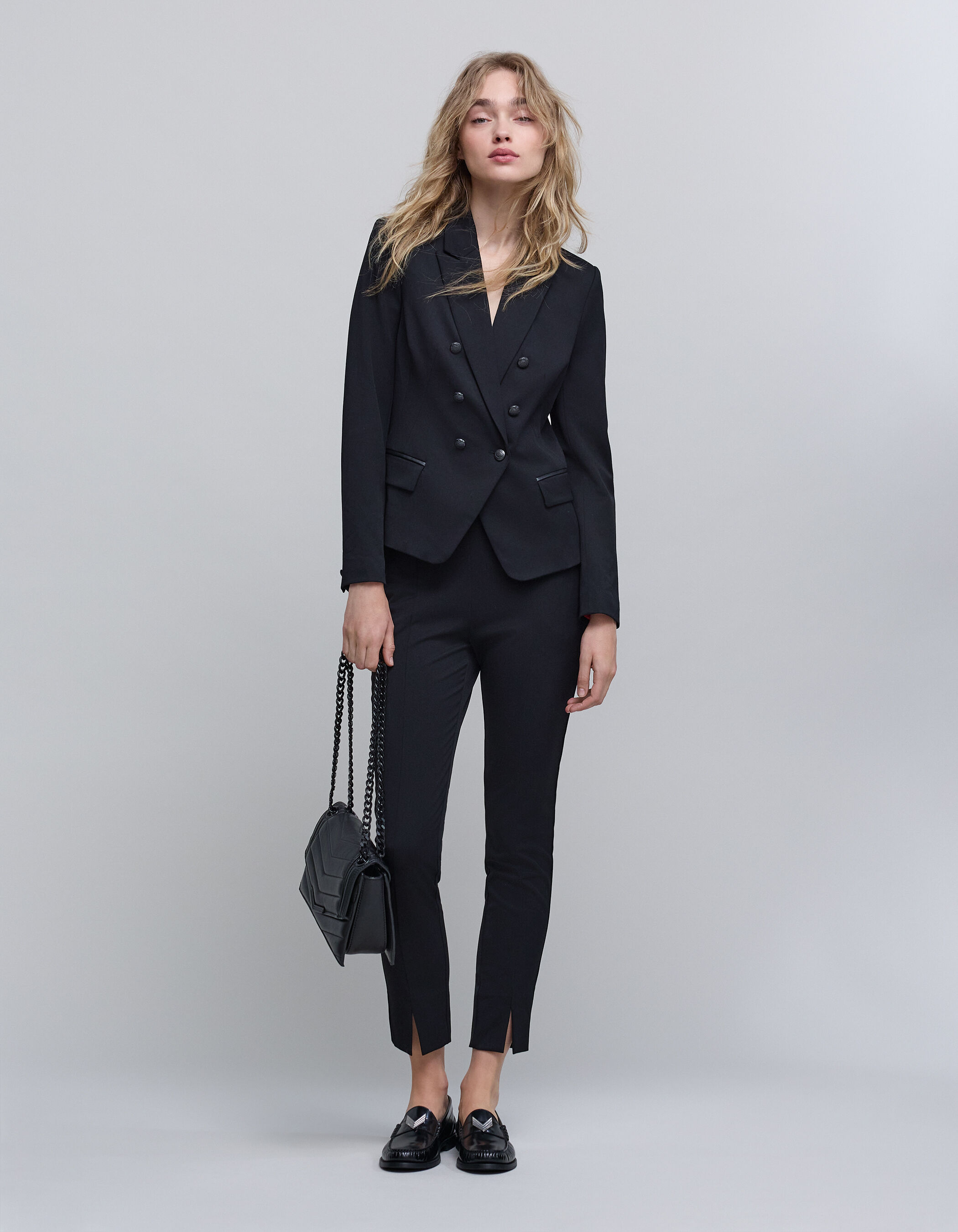 Veste tailleur en twill noir coupe ajustee femme IKKS