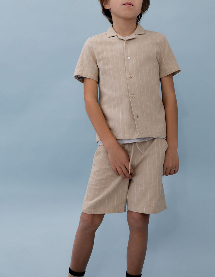 Bermuda beige coton bio motifs rayures garçon-3