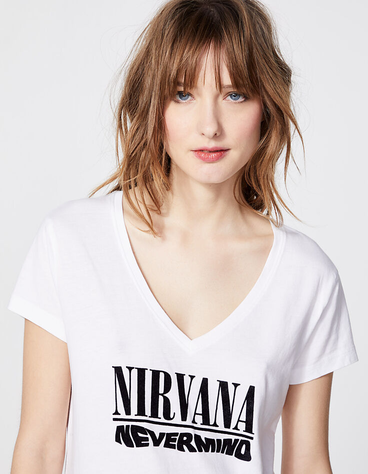 Weißes Damen-T-Shirt aus Baumwollmodal mit Nirvana-Motiv-4