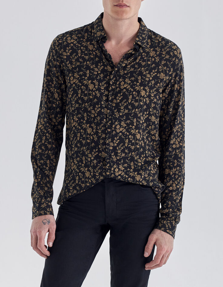Zwart LENZING&trade; ECOVERO&trade; SLIM overhemd bloemenmotief cappuccino Heren-2