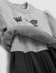 Robe grise bi-matière avec jupe plissée bébé fille-5