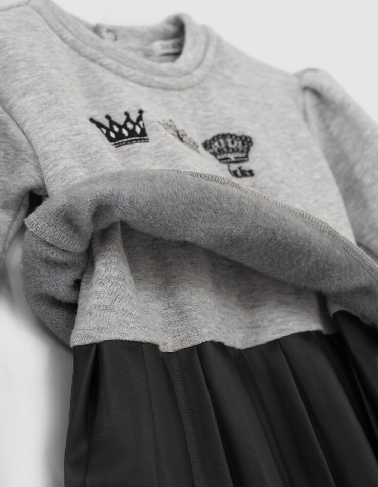 Robe grise bi-matière avec jupe plissée bébé fille-5