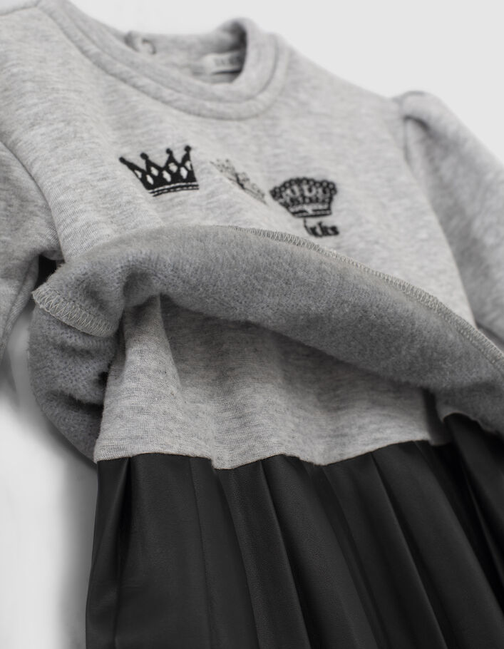 Vestido gris medio bimaterial con falda plisada bebé niña - IKKS