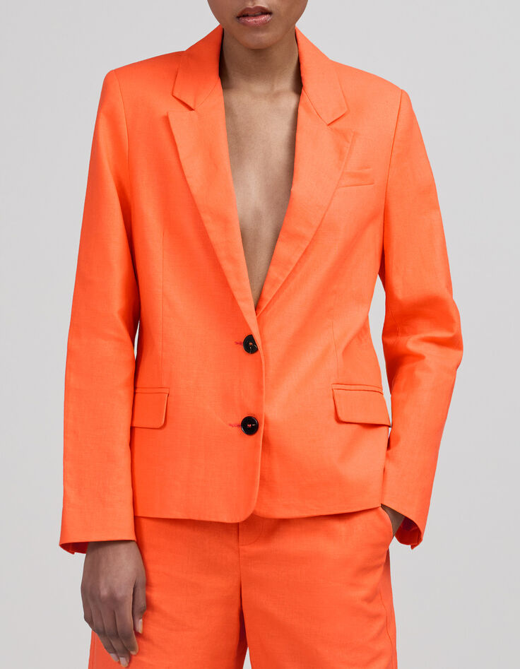 Orangefarbener Damenblazer aus Baumwolle und Leinen-2