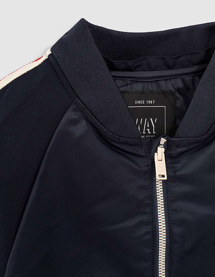 Marineblaue College-Jungenjacke mit Streifenbändern -5