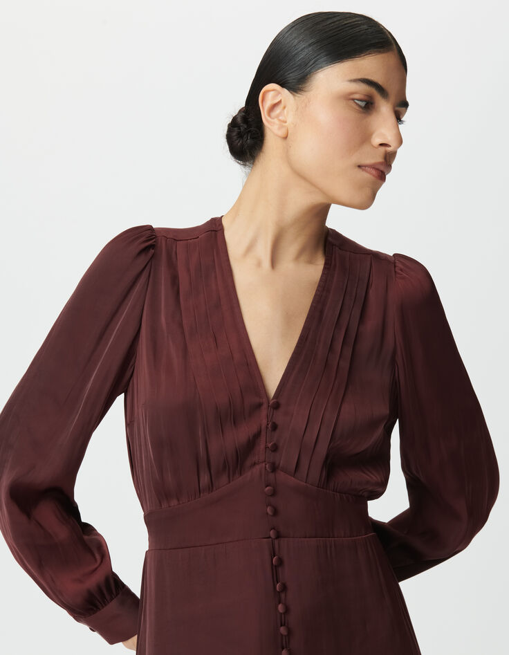 Women’s burgundy dress with covered buttons-4