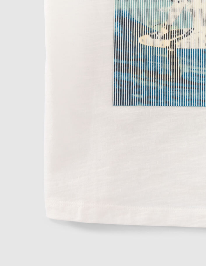 Boys’ white T-shirt with surfer under rubber stripes - IKKS