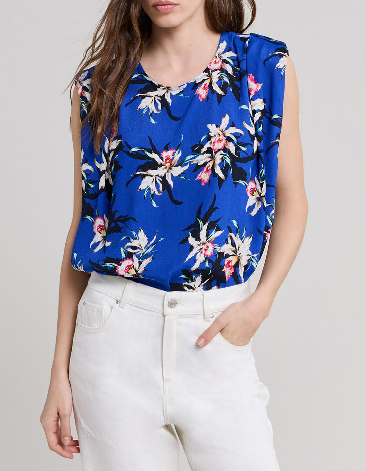 Kobaltblauwe top LENZING™ ECOVERO™ paradijsbloemen Dames-2