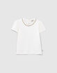 T-shirt blanc cass&eacute; col bijou fille-1