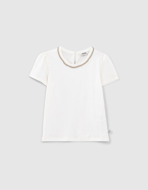 T-shirt blanc cassé col bijou fille - IKKS