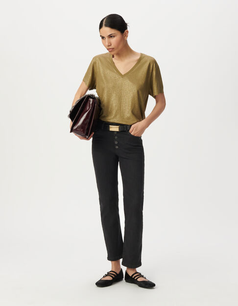 Khaki Damen-Kurzarm-T-Shirt, irisierend, Rippbündchen - IKKS