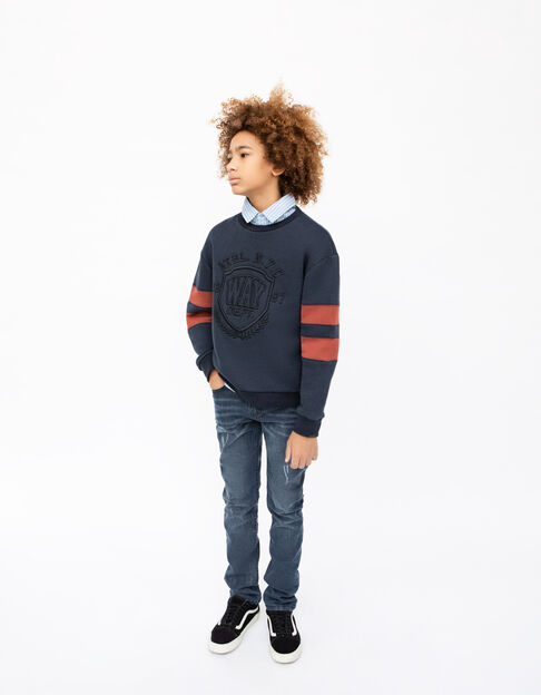 Boys’ blue SLIM jeans with placed distressing